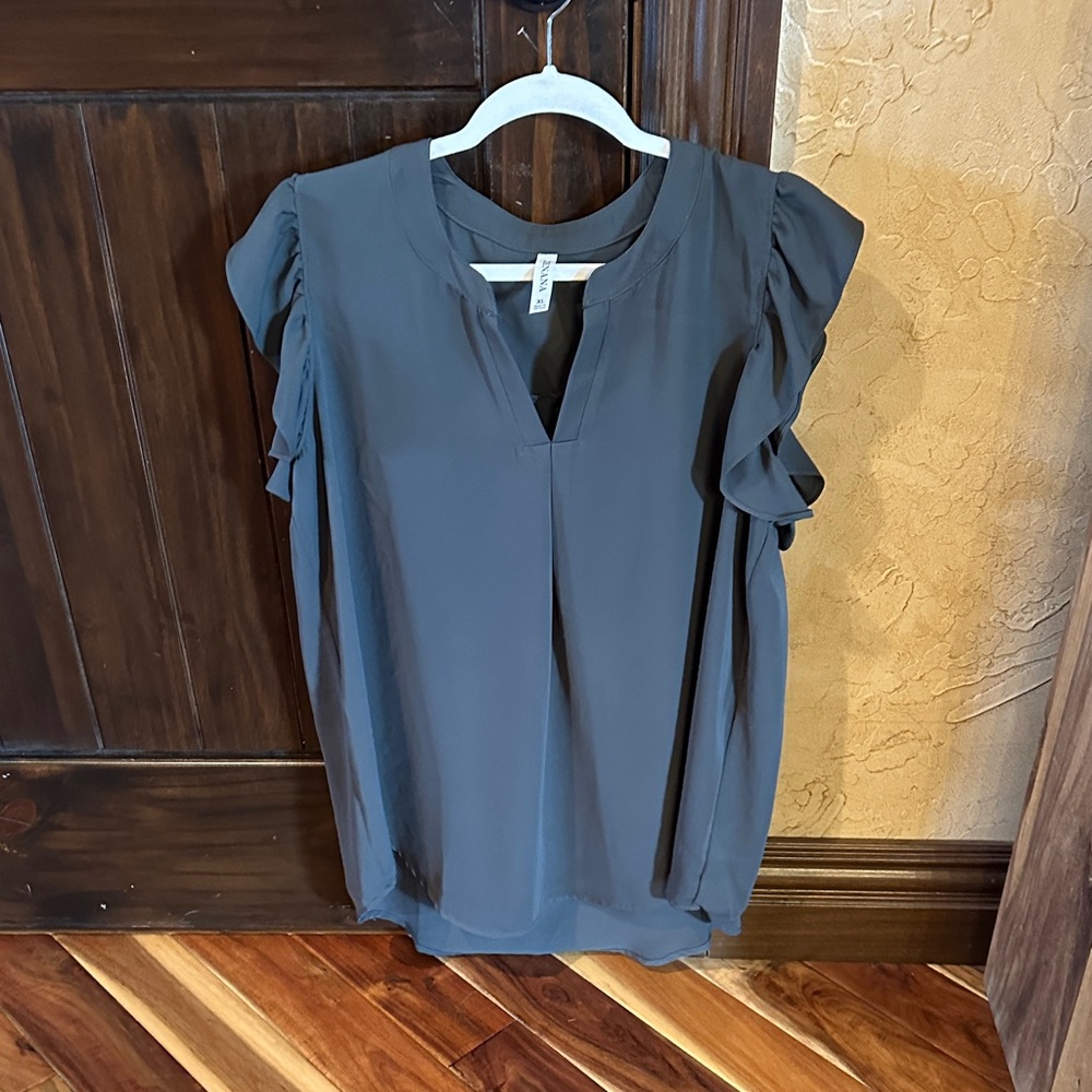Zenana Outfitters Charcoal Ruffle Sleeve Blouse
